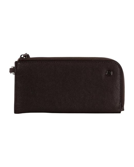 Piquadro Black Leder-Clutch-Geldbörse Mit Reißverschluss