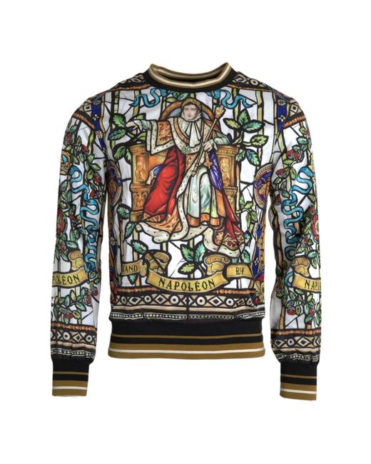 Napoleon print crew neck sweater di Dolce & Gabbana in Green da Uomo