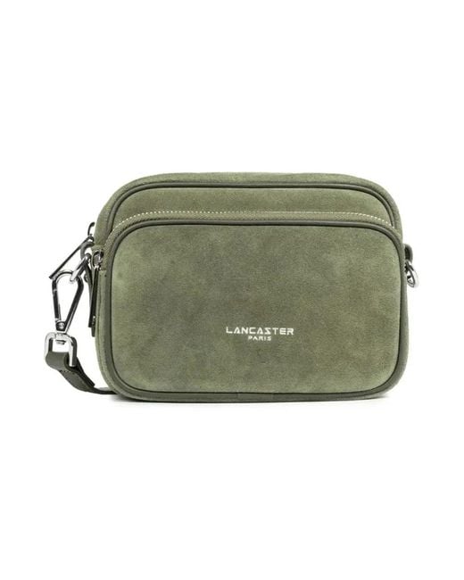 Lancaster Green Doppelreißverschluss Wildleder Umhängetasche