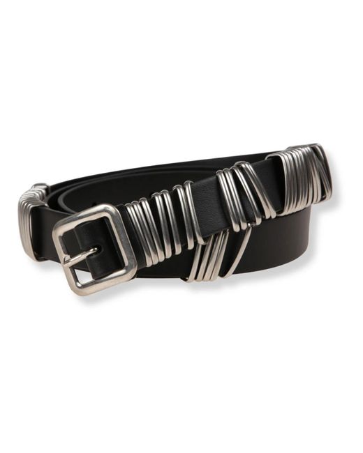 Jil Sander Accessoires ,Zwart ,Metalen Ring Leren Riem in het Black