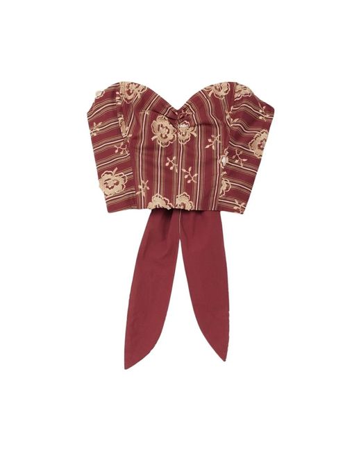 Ottod'Ame Katoenen Blouse Met Bloemenborduurwerk in het Red