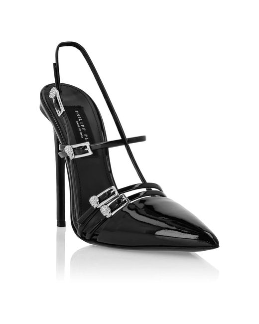 Philipp Plein Schoenen ,Zwart ,Leer Multi-Strap High-Heel Slingbacks 12 Skull in het Black