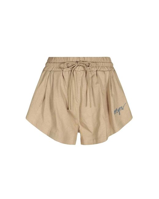 MSGM Korte Broeken ,Katoen Katoenen Elastische Taille Shorts in het Natural