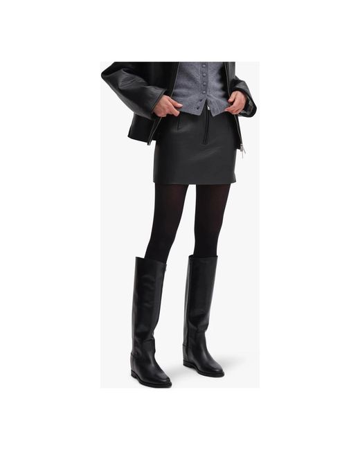 REMAIN Birger Christensen Mini Leren Rok in het Black