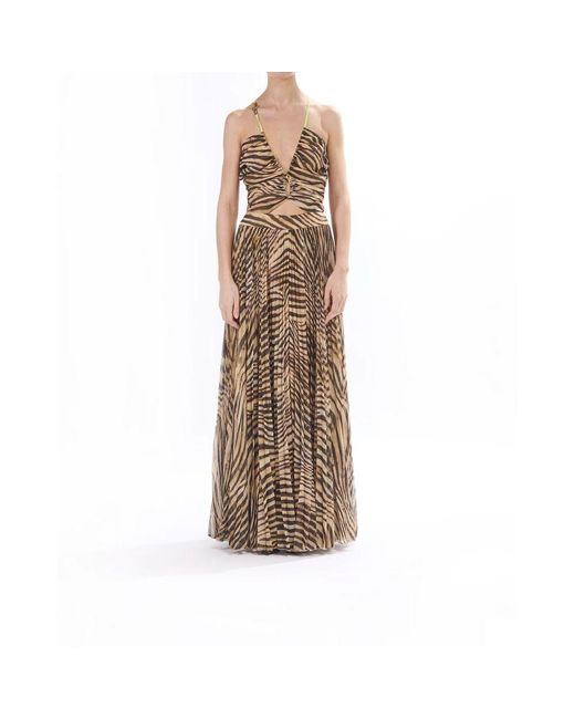 Just Cavalli Natural Tiger Print Georgette Plissee Kleid
