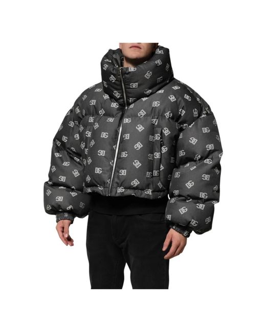 Dolce & Gabbana Jassen ,Zwart ,Polyester Zwarte Monogram Volledige Rits Puffer Herenjas in het Black voor heren