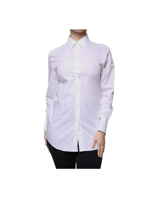 Dolce & Gabbana Witte Katoenen Overhemd Met Kraag in het Purple