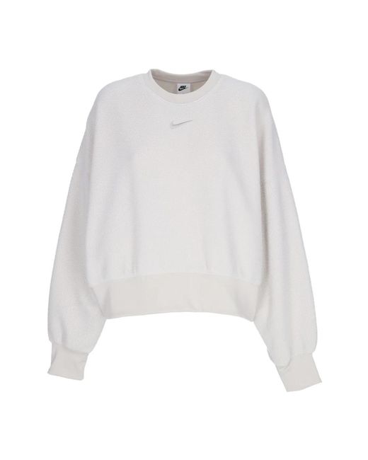 Sudadera Con Cuello Redondo Para Mujer Ropa Deportiva Felpa Mod Crop Cuello Redondo Nike de color White