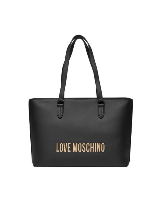 Bolso shopper negro con detalles en oro Love Moschino de color Black