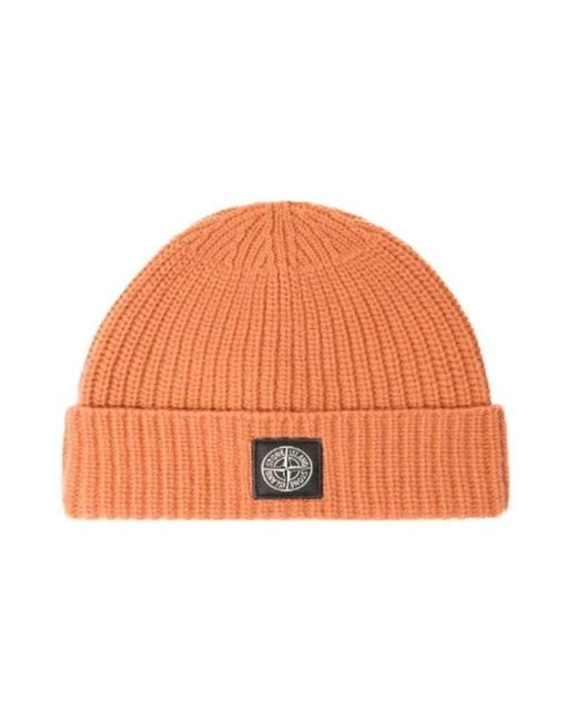 Stone Island Orange Beanies for men