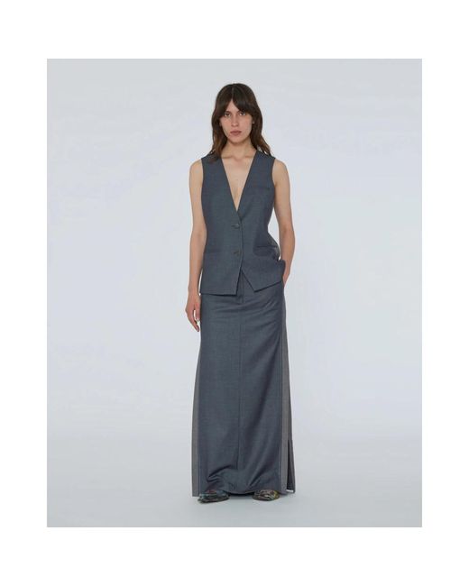 REMAIN Birger Christensen Rokken ,Grijs ,Wol Kleur Blok Maxi Rok in het Gray