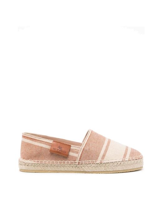 Etro Schoenen ,Bruin ,Katoen Gestreepte Canvas Espadrilles in het Pink