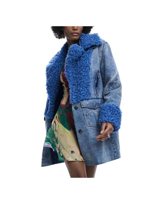 Desigual Blue Faux Fur & Shearling Jackets