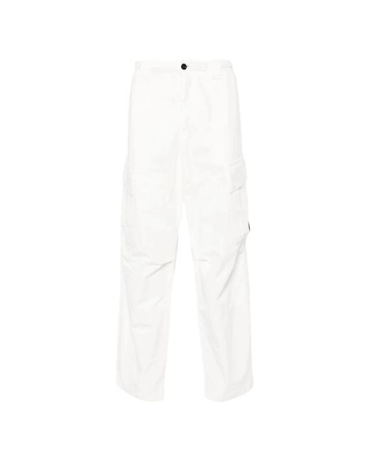 C P Company White Straight Trousers for men