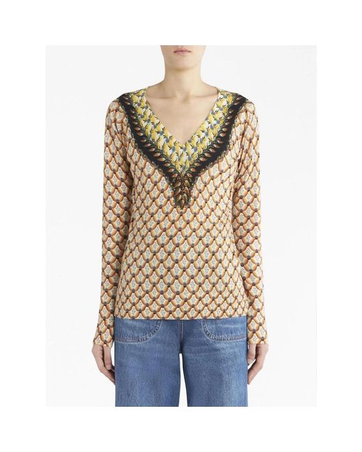 Etro Brown Long Sleeve T-Shirts