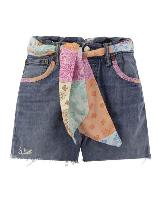 Denim shorts with belt and patches di Mc2 Saint Barth in Blue