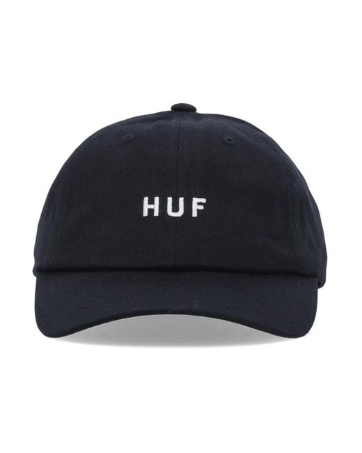 Huf Accessoires ,Zwart ,Katoen Zwarte Gebogen Klep Pet 6 Panel in het Blue voor heren