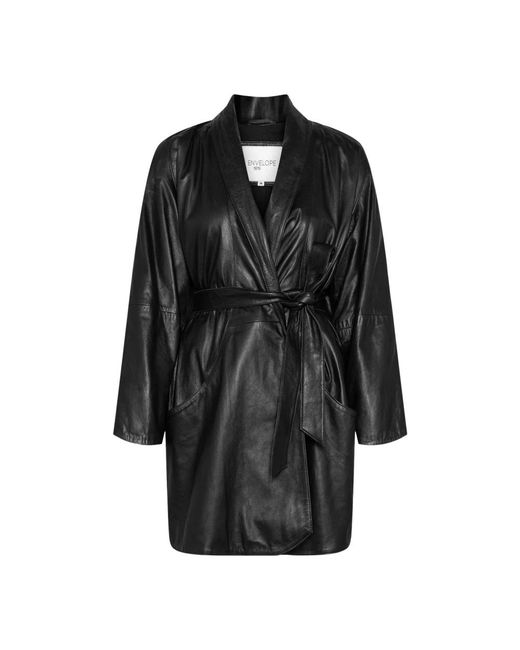 Envelope Jassen ,Zwart ,Leer Oversized Leren Jas Met Saddle Mouwen in het Black
