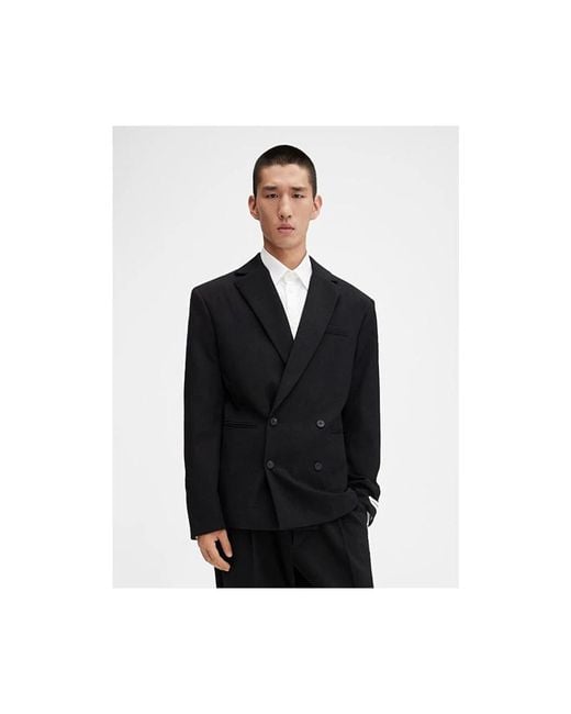 Jacquemus Jassen ,Zwart ,Leer Getailleerde Gekruiste Blazer in het Black voor heren