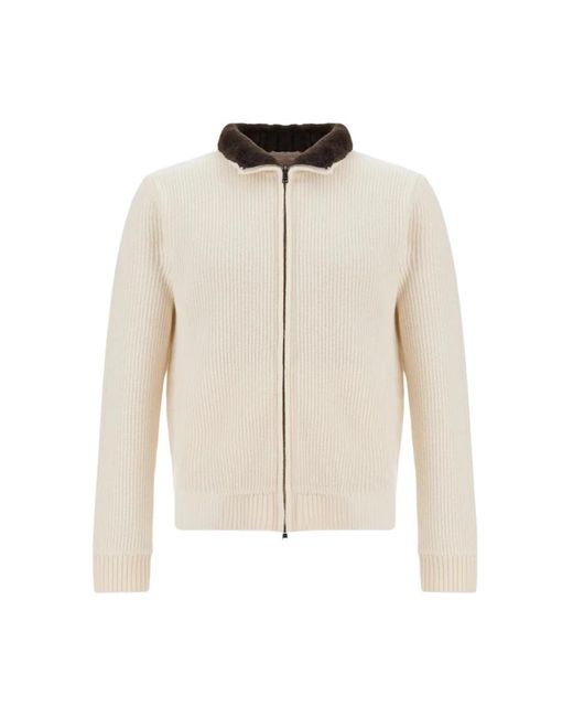 Herno Ribbed Wool Cardigan With Double-Zip in het White voor heren