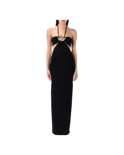 Coperni Kleedjes ,Zwart ,Polyester Zwarte Gebreide Halter Lange Jurk in het Black
