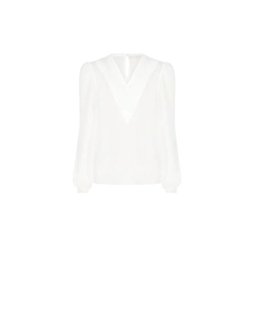 Rinascimento White Georgette-bluse mit v-ausschnitt, langen ärmeln
