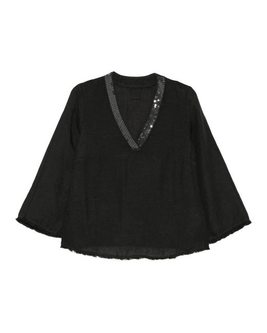 120% Lino Black Blouses