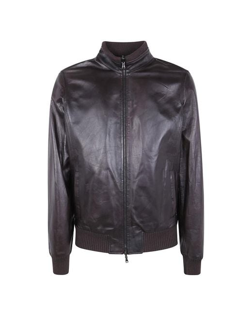Barba Napoli Gray Leather Jackets for men