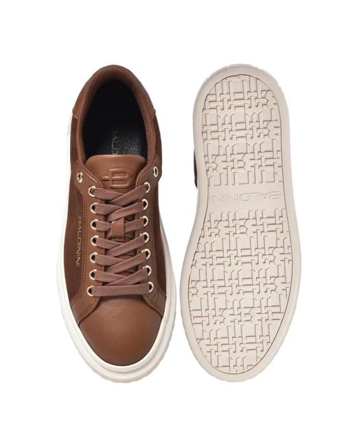 Baldinini Brown Leather Trainers With Crocodile Print