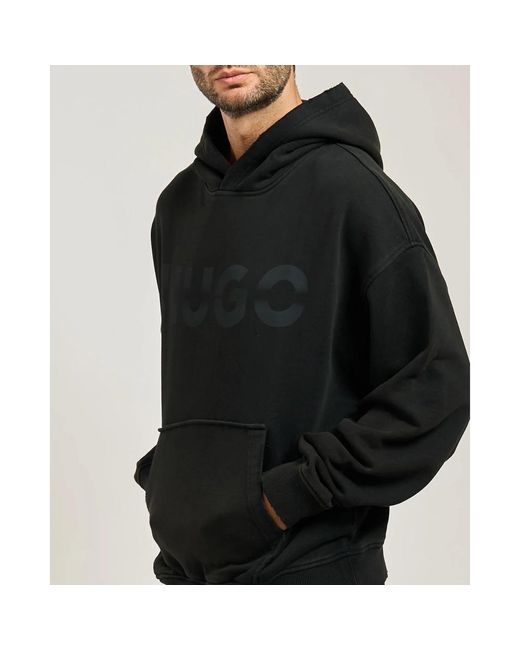 HUGO Schwarzer Oversized Hoodie Mit Logo in Black für Herren