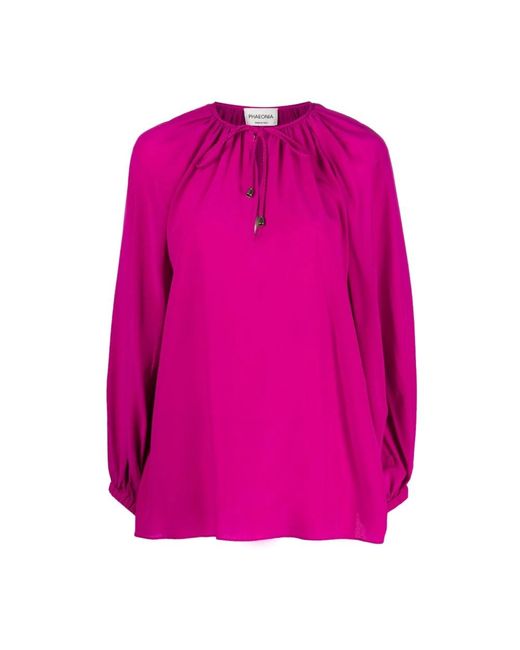 PHAEONIA Overhemden ,Roze ,Fuchsia Zijden Blouse Met Zelfstrik in het Pink