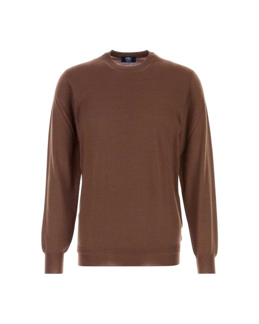 Fedeli Brown Round-Neck Knitwear for men