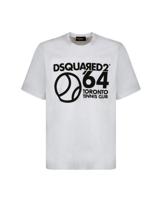 DSquared² Tops ,Wit ,Katoen Tennis Club T-Shirt Wit Katoen in het Gray voor heren