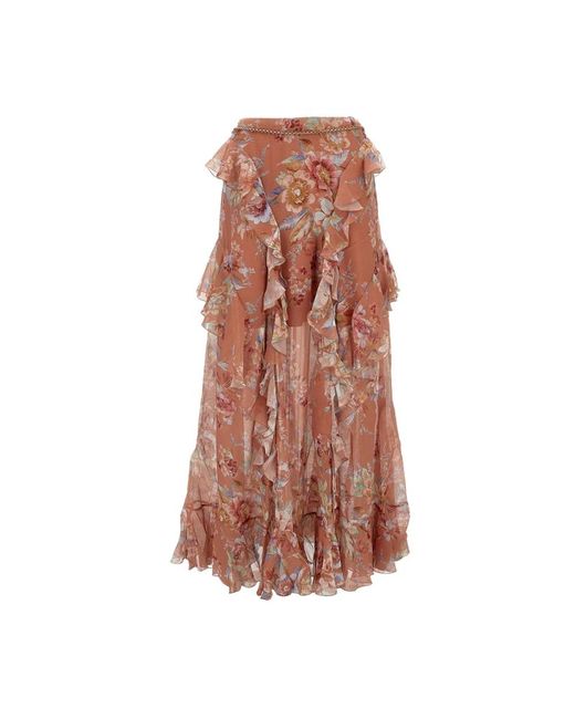 Zimmermann Awaken Ruffle Maxi Rok in het Brown