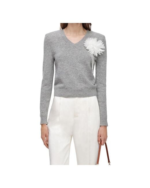 Self-Portrait Gray Blumen Wollpullover