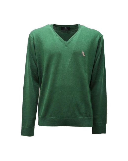 Aquascutum Grüner Wollmischung V-Ausschnitt Pullover in Green für Herren