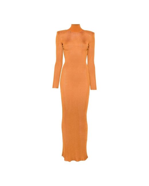 Self-Portrait Kleedjes ,Viscose Gebreide Maxi Jurk in het Orange
