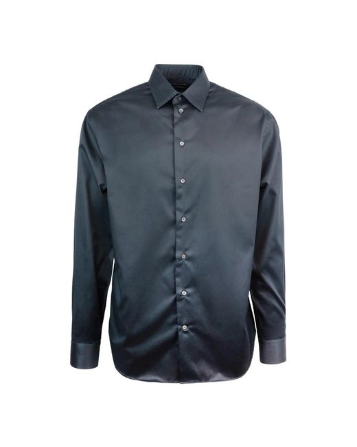 Camicia nera in cotone stretch di Emporio Armani in Blue da Uomo