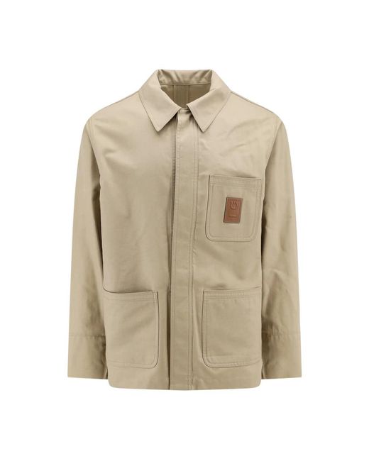 Ferragamo Natural Cotton And Viscose Jacket With Gancini Hook Leather Patch for men