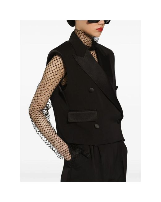 Dolce & Gabbana Jassen ,Zwart ,Wol Zwarte Mouwloze Double-Breasted Wollen Jas in het Black