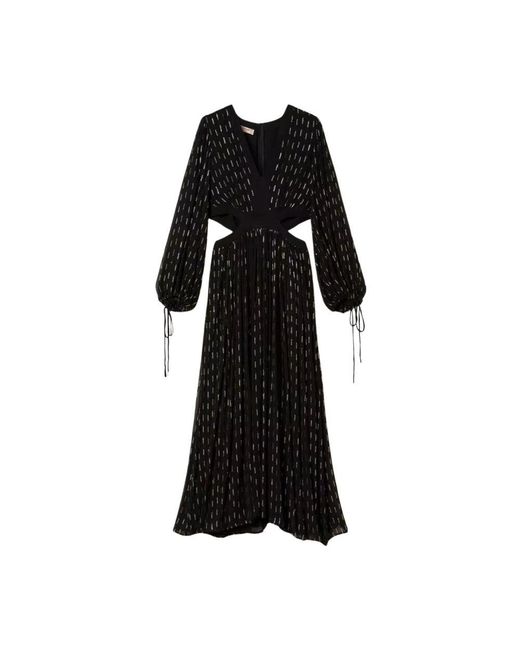 Twinset Black Besticktes georgette maxikleid
