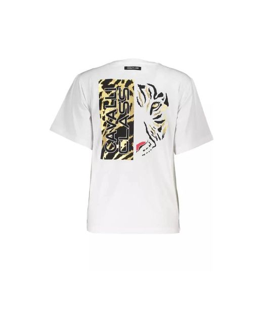 Roberto Cavalli Elegante Slim Fit Bedrukte Tee in het White