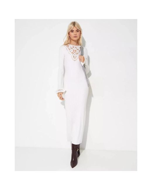 Rabanne Kleedjes ,Wit ,Wol Witte Gebreide Jurk Met Kant in het White