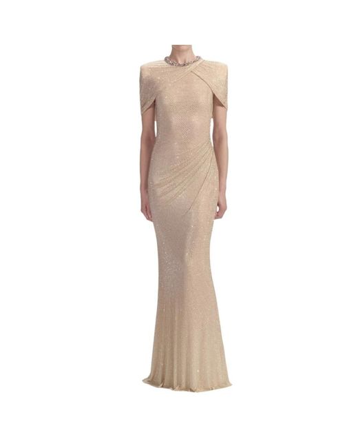 Self-Portrait Kleedjes ,Polyester Maxi-Jurk Met Strass in het Natural