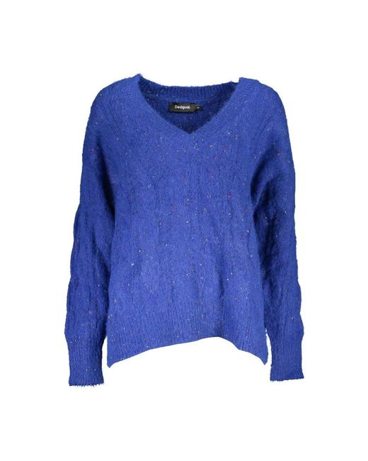 V-neck knitwear Desigual de color Blue