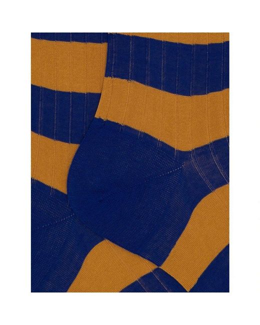 Gallo Herren Lange Blaue Gerippte Baumwollsocken Mit Zweifarbigen Streifenmuster in Blue für Herren