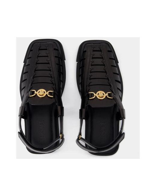 Versace Schwarze leder quadratische offene sandalen in Black für Herren