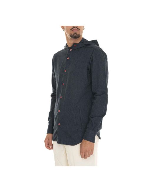 Kiton Jassen ,Blauw ,Katoen Hooded Shirt Met Drukknoopsluiting in het Blue voor heren
