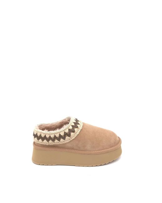 Mou Schoenen ,Bruin ,Wol Platform Clog in het Natural