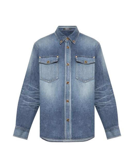Versace Overhemden ,Blauw ,Denim Denim Overhemd in het Blue voor heren